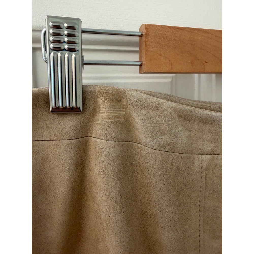 Vintage Ann Taylor Loft Pleated Suede Leather Skirt Tan Brown Size 12 Y2K - Picture 4 of 9
